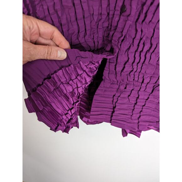 Babette Fuchsia Snap Front Crinkle Pleated Long Tunic Shirt or Mini Dress Small - Picture 8 of 10